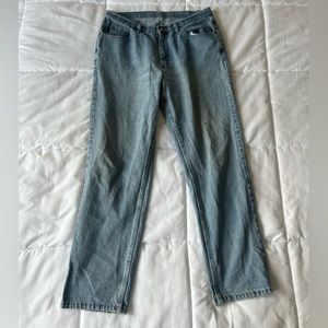 Straight leg denim high rise jeans
